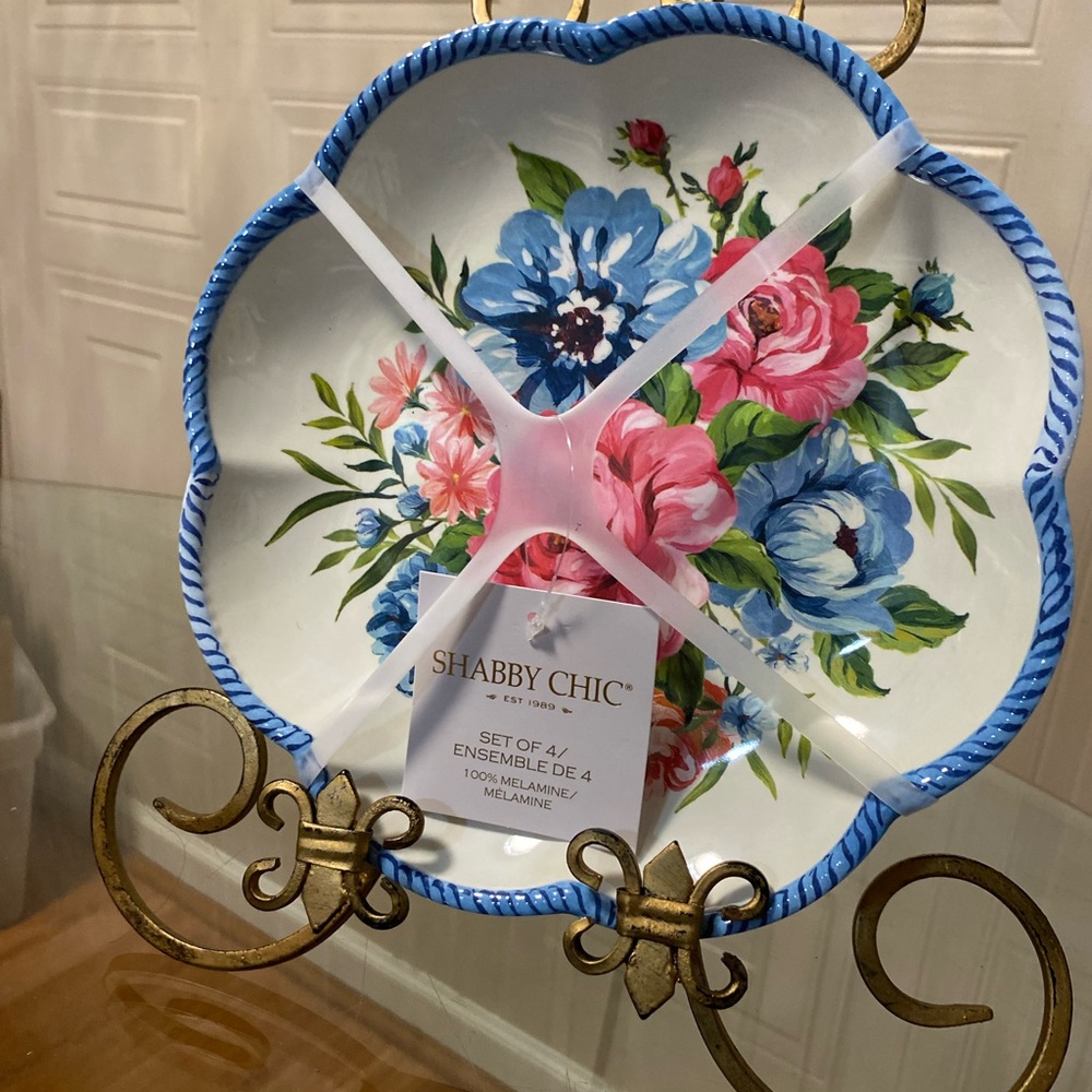 Shabby Chic Floral 9” Melamine  Salad Plate Set Of 4